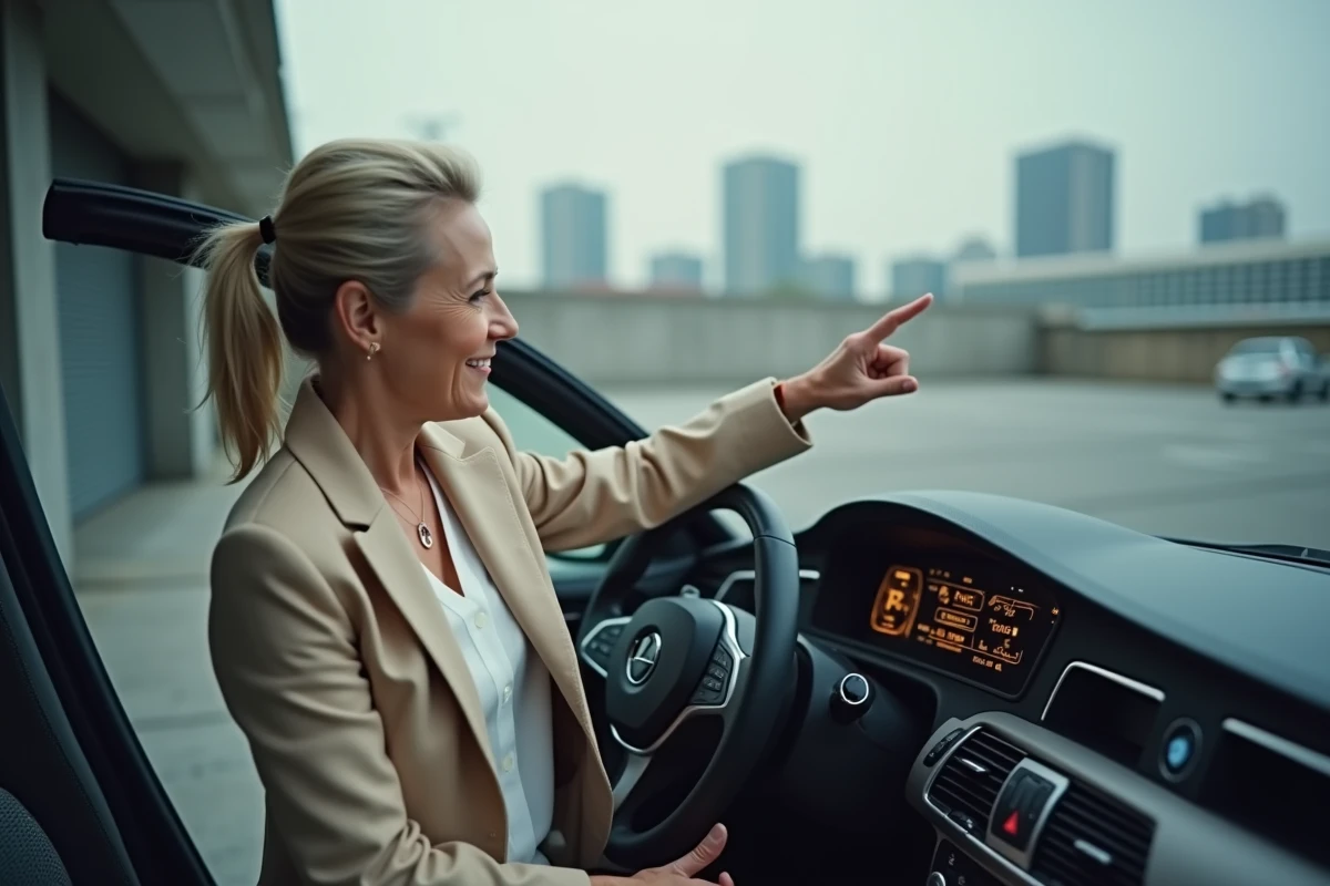 Femme pointant le tableau de bord d