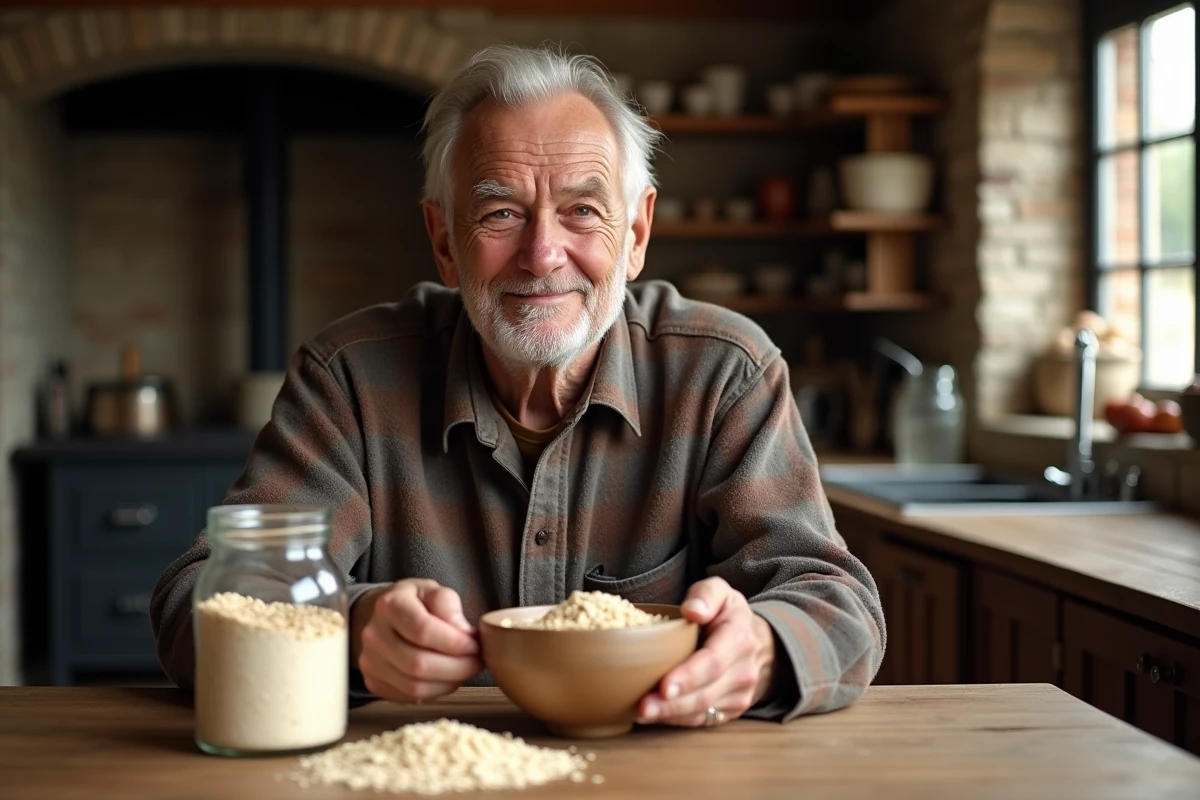 Homme âgé dégustant des flocons d