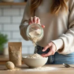 Jeune femme préparant le petit déjeuner dans une cuisine lumineuse