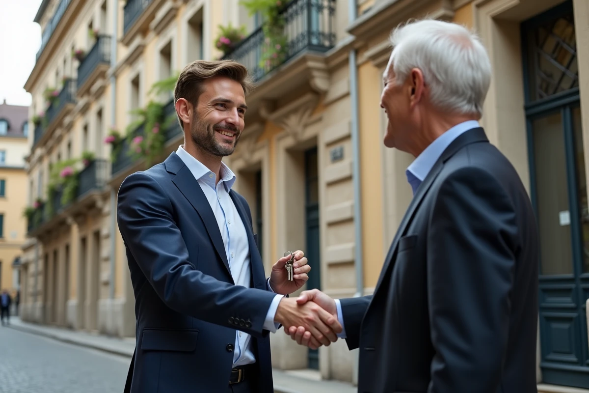 Jeune homme en costume serrant la main d